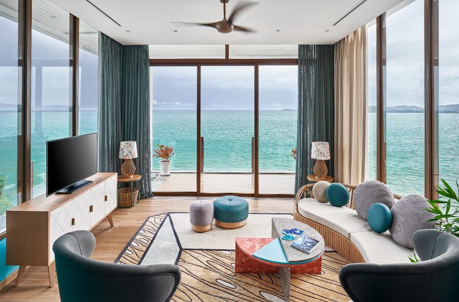Khem Beach Resort — villa living room with sea view